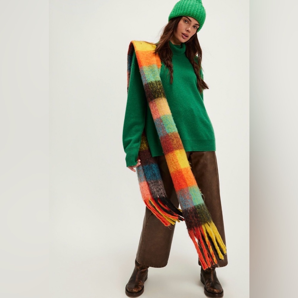 FREE PEOPLE Coming Home Plaid Scarf Multicolor nwot - Picture 2 of 3